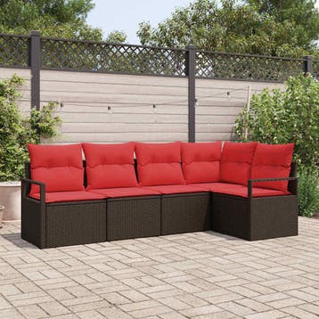 vidaXL Tuinbank Set 5 st Bruin en Rood poly rattan, Verzenden, Nieuw