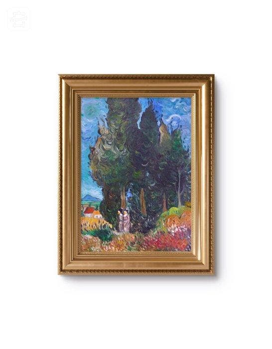 Caterina Lemma (Katy) - Cypress Trees With Two Duck Women, Antiek en Kunst, Kunst | Schilderijen | Modern