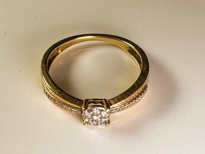 Ring - 18 karaat Geel goud - 0.07ct. tw. Diamant, Bijoux, Sacs & Beauté, Bagues