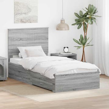 vidaXL Bedframe met lade Grijs Sonoma 90 x 190 cm Bewerkt, Verzenden, Nieuw