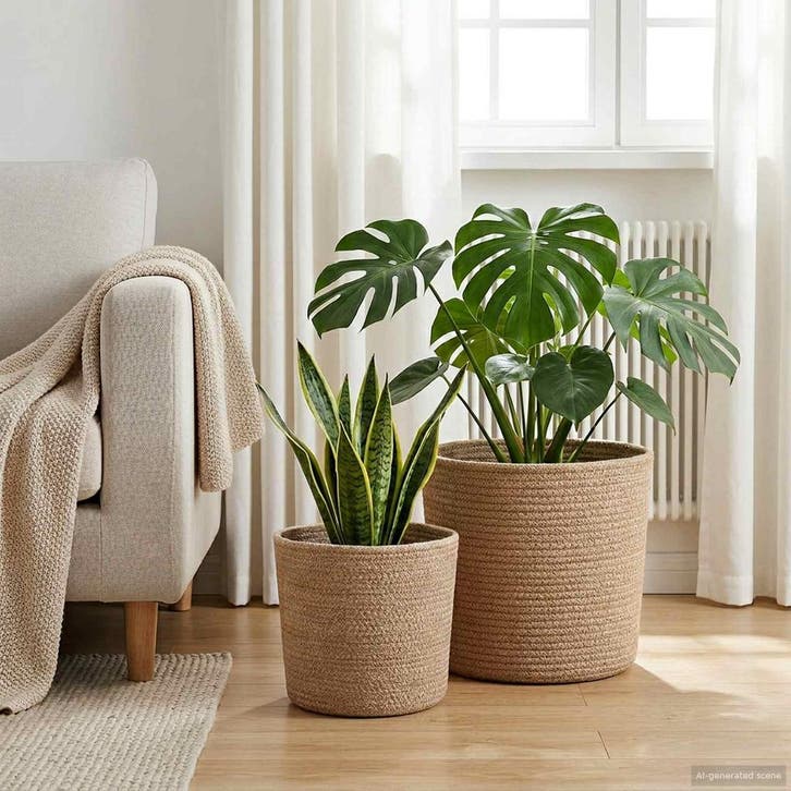 vidaXL Plantenpot Set 2 pcs Naturel Ø 28 x 28 cm 100% Tossa, Tuin en Terras, Bloempotten, Nieuw, Verzenden