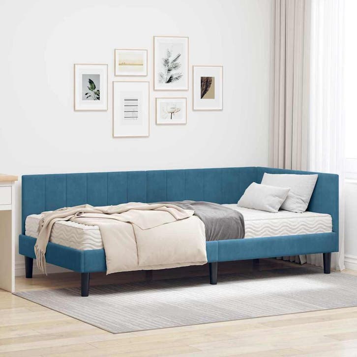 vidaXL Hoekbedframe met Matras met hoofdeinde 2 pcs Blauw, Huis en Inrichting, Slaapkamer | Bedden, Nieuw, Verzenden