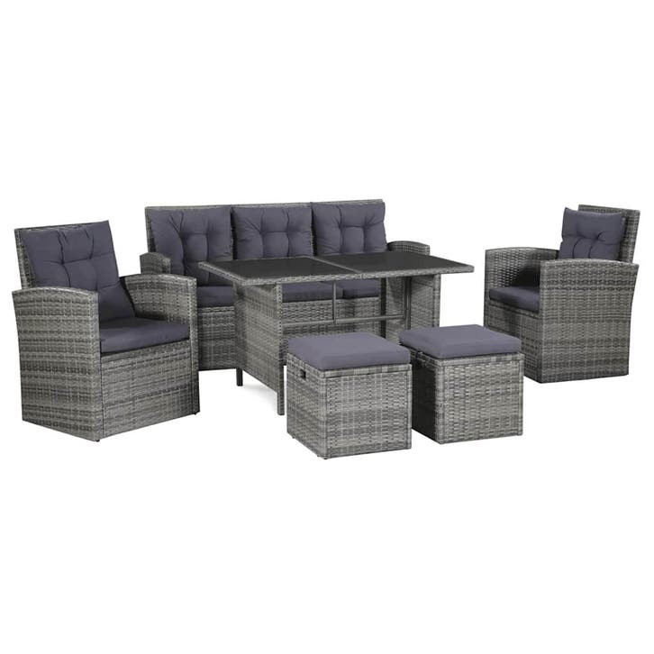 vidaXL 6-delige Loungeset met kussens poly rattan grijs, Tuin en Terras, Tuinsets en Loungesets, Loungeset, Nieuw, Verzenden