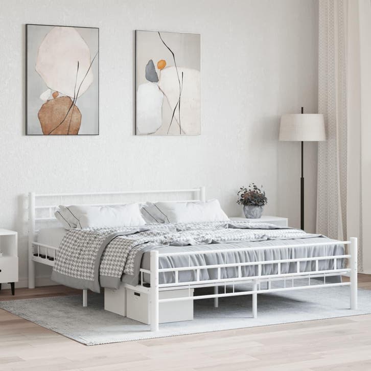 vidaXL Bedframe metaal wit 160x200 cm, Maison & Meubles, Chambre à coucher | Lits, Envoi