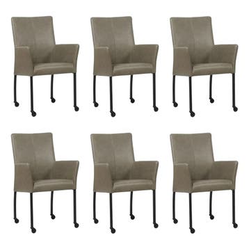 Set van 6 Leren eetkamerstoelen Comfort met wieltjes en, Maison & Meubles, Chaises, Ophalen of Verzenden
