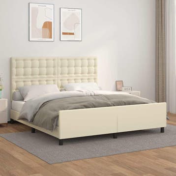 vidaXL Bedframe met hoofdbord kunstleer crèmekleurig 160x200, Huis en Inrichting, Verzenden, Nieuw