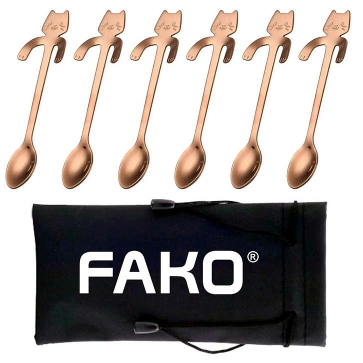 Fako Bijoux - 6x Theelepel / Koffielepel Hangende Kat - Rosé, Maison & Meubles, Cuisine | Couverts, Envoi