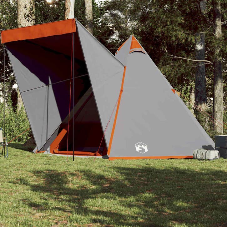 vidaXL Tipitent 6-persoons waterdicht grijs en oranje, Caravans en Kamperen, Tenten, Nieuw, Verzenden
