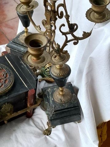 Horloge et parure de cheminée (3) - Antique Laiton, Fer,