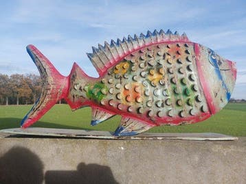 Beeld, 87 cm long handmade tropical fisch - 48 cm - blik