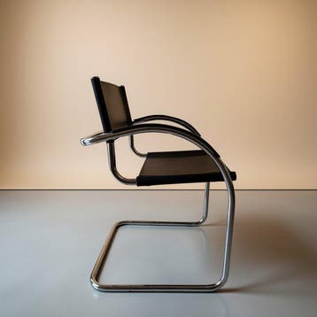 1980s Italian Cantilever Armchair in Black Faux Leather &