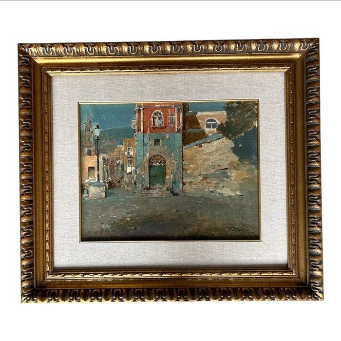 Felice Giordano (1880-1964) - Scorcio del Sud Italia, Antiek en Kunst, Kunst | Schilderijen | Klassiek