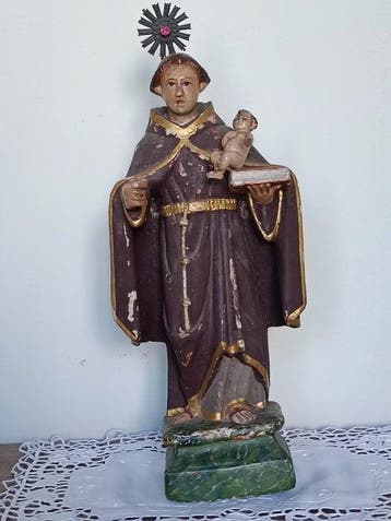 Beeldje - Saint Anthony and Baby Jesus - 32 cm - Hout, Glas, Antiquités & Art