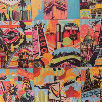 AA076 - Pop Art-stof Metropolen – 9 iconische kwadranten in