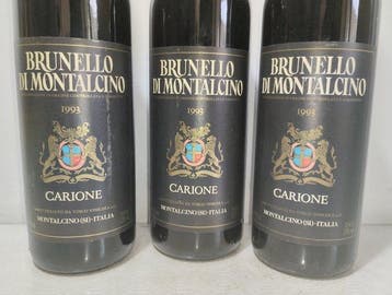 1993 Carione Brunello di Montalcino - Toscane - 3 Bouteilles, Verzamelen, Nieuw