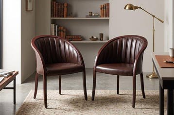 Fauteuil - Hout, Leder - Set van twee pozzetto-fauteuils