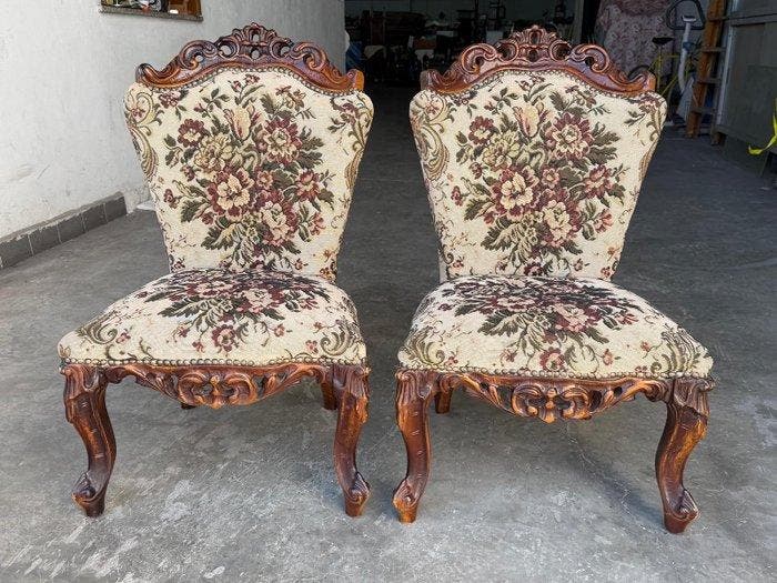 Fauteuil (2) - Hout, Textiel - Luigi XV-fauteuils, Antiek en Kunst, Antiek | Overige Antiek