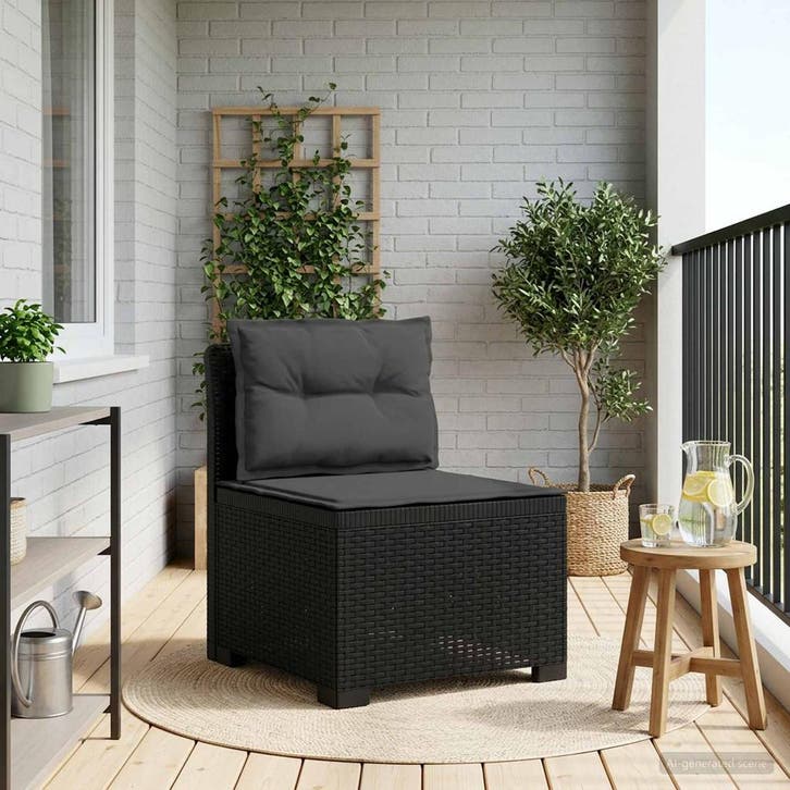 vidaXL Eén-zits Tuin Sofa met Kussens Rieten Look PP, Tuin en Terras, Tuinsets en Loungesets, Nieuw, Verzenden