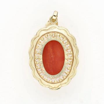 Pendentif - 14 carats Or jaune - corail rouge, Bijoux, Sacs & Beauté