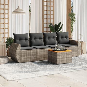vidaXL 5-delige Loungeset met kussens poly rattan grijs, Verzenden, Nieuw, Loungeset