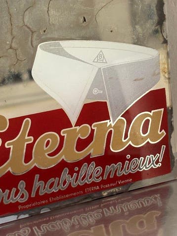 Rare Eterna gespiegeld glazen reclamesbord - Eterna, Antiek en Kunst