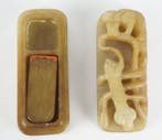 Antique Chinese soapstone carved seal and box with wooden, Antiquités & Art