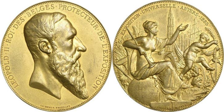 Vergoudete brons medaille 1885 Ausstellungen, Timbres & Monnaies, Pièces & Médailles, Envoi