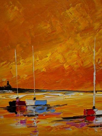 Laurent Pate (1970) - Mer orangée à lhorizon, Antiek en Kunst