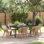 vidaXL Tuin Eettafel Set met kussen 7 pcs Beige poly rattan, Verzenden