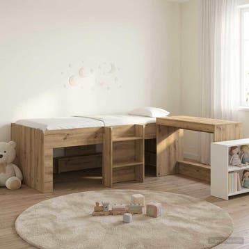vidaXL Kinderhoogslaper met bureau 2 st Artisanaal eiken, Verzenden, Nieuw
