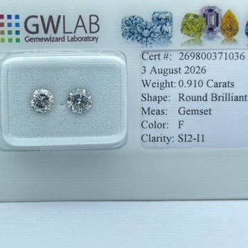 Zonder minimumprijs - 2 pcs Diamant (Natuurlijk) - 0.91 ct -, Bijoux, Sacs & Beauté, Pierres précieuses