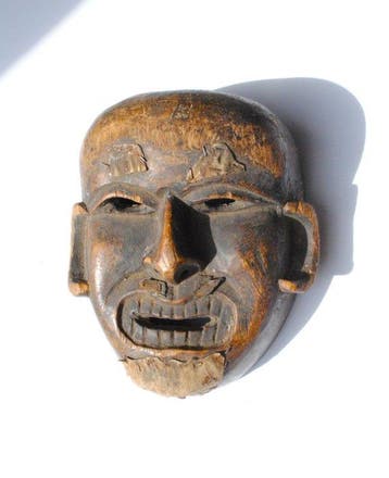 Oude! Maske van een sjamaan uit West-Nepal, leerversierd, 25