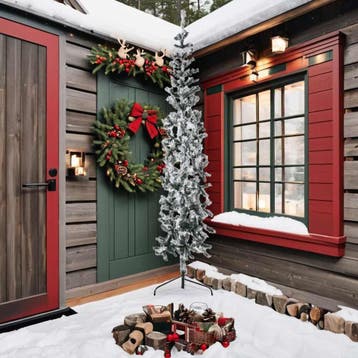 vidaXL Kunstkerstboom half met sneeuw smal 240 cm, Diversen, Verzenden, Nieuw
