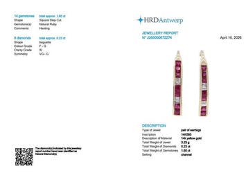 Oorbellen - 14 karaat Geel goud - 1.83ct. tw. Robijn -