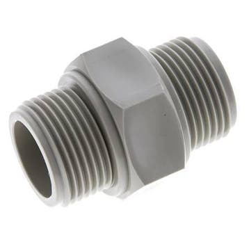 Dubbele Nippel G1 Polypropyleen (PP) 10bar FDA 43mm Hex, Verzenden, Nieuw