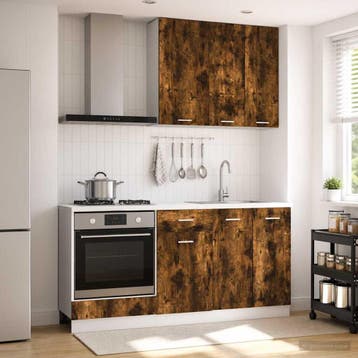 vidaXL Keukenblok LYON 5 st Gerookt eiken Bewerkt hout, Maison & Meubles, Verzenden
