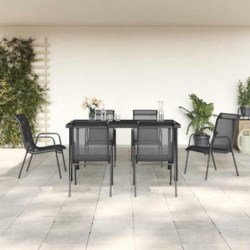 vidaXL 7-delige Tuinset textileen en staal zwart, Verzenden, Tuinset