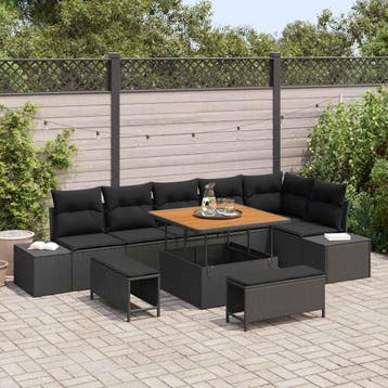 vidaXL Tuinbank Set 9 st 8-Aantal zitplaatsen Zwart Poly, Jardin & Terrasse, Verzenden