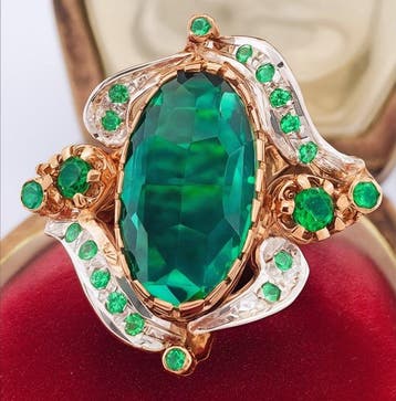 Zonder minimumprijs - Ring - 9 kt. Roségoud, Zilver Smaragd, Nieuw