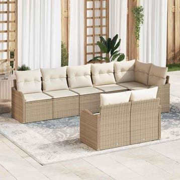 vidaXL Tuinbank Set met opslag 8 pcs Beige en Wit poly, Verzenden, Nieuw