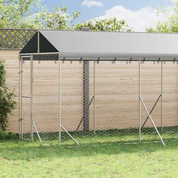 vidaXL Hondenkennel met dak 2x10x2,5 m gegalvaniseerd staal, Verzenden