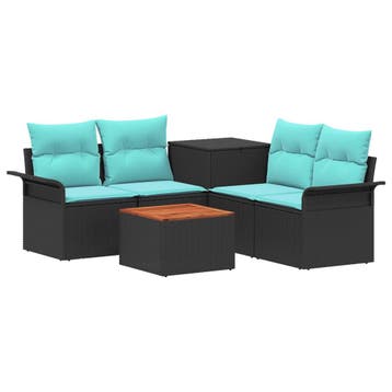 vidaXL Bankstel 6 pcs 4-Aantal zitplaatsen Zwart en Blauw, Verzenden, Nieuw