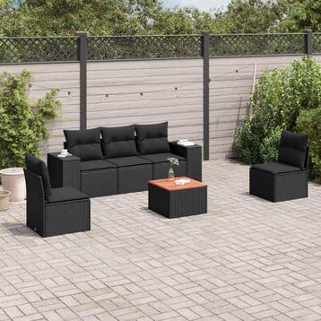 vidaXL 6-delige Loungeset met kussens poly rattan zwart, Verzenden, Loungeset