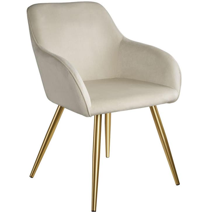 tectake Eetkamerstoel Marilyn fluweellook, gouden poten - cr, Huis en Inrichting, Stoelen, Verzenden