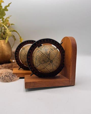Set van 2 vintage wereldbol - Boekensteunen - Metaal, Hout -