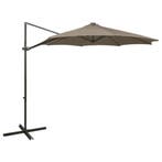 vidaXL Zweefparasol met paal en LED-verlichting 300 cm taupe, Verzenden