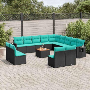 vidaXL 14-delige tuinbankset met kussens van zwart polyrotan, Verzenden