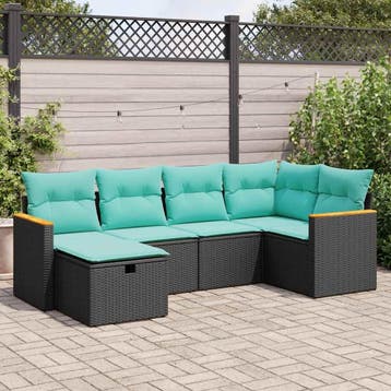 vidaXL 6-delige Loungeset met kussens poly rattan zwart, Verzenden, Nieuw, Loungeset
