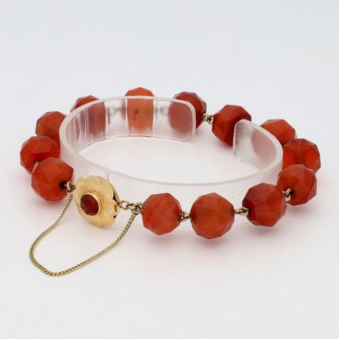 Armband - 14 karaat Geel goud - Carneool, Handtassen en Accessoires, Armbanden