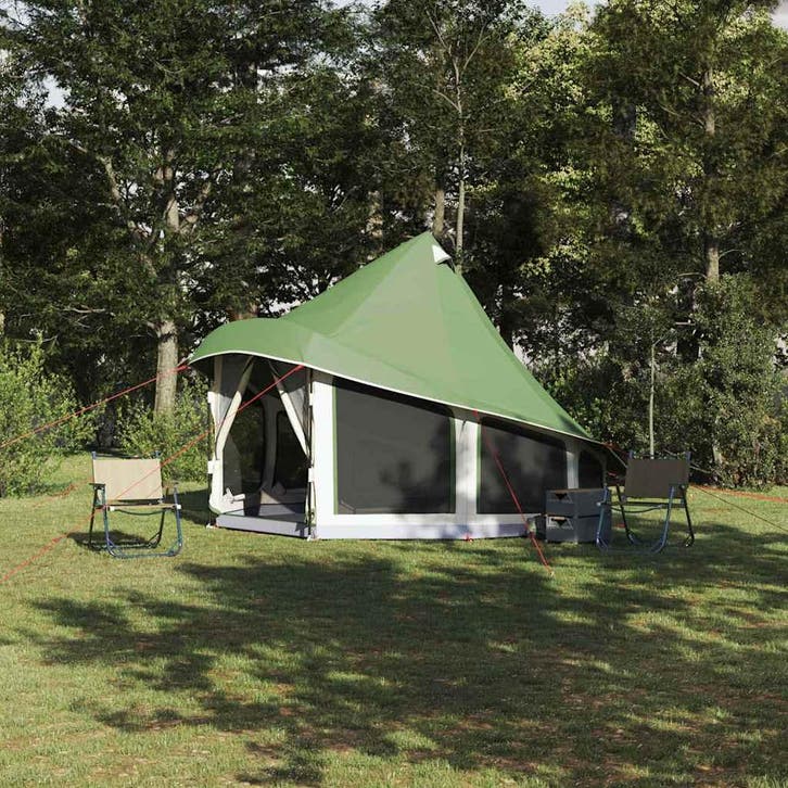 vidaXL Tipi Tent met dak met opslag Groen 404 x 370 x 270 cm, Caravanes & Camping, Tentes, Envoi
